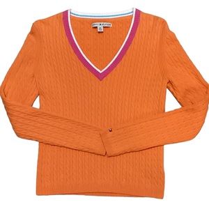 🔥EUC RARE COLOR TOMMY HILFIGER VINTAGE V-NECK CABLE KNIT SWEATER BEAUTIFUL